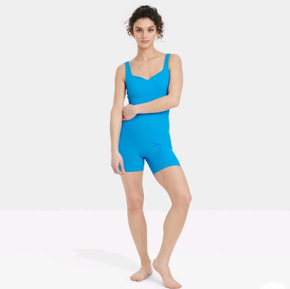 Women's Brushed Sculpt Rib Short Active Bodysuit - All In Motion Blue S